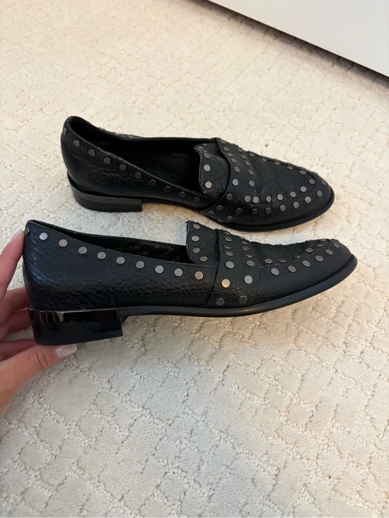 Women Lola Cruz Black Studded Leather Loafers Size 38